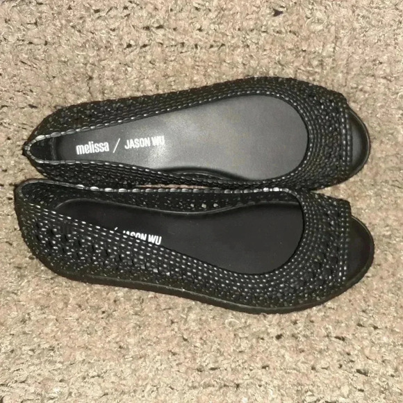 MELISSA/JASON WU-Camilla-Woven Black Jelly-Open Toe Flatforms-Sz 8-Near Mint - Picture 6 of 7